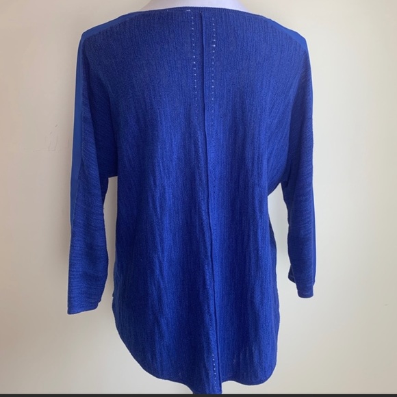 Anthropologie Moth Blue Knit Sheer Detail Blouse - Picture 2 of 6